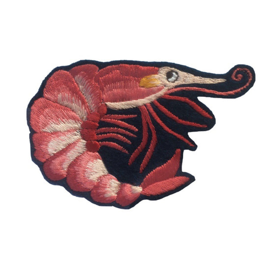 Prawn embroidered patch on white background