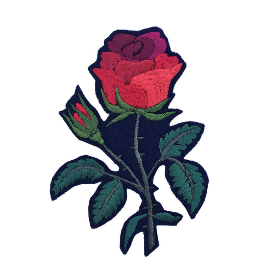 Red rose embroidered patch